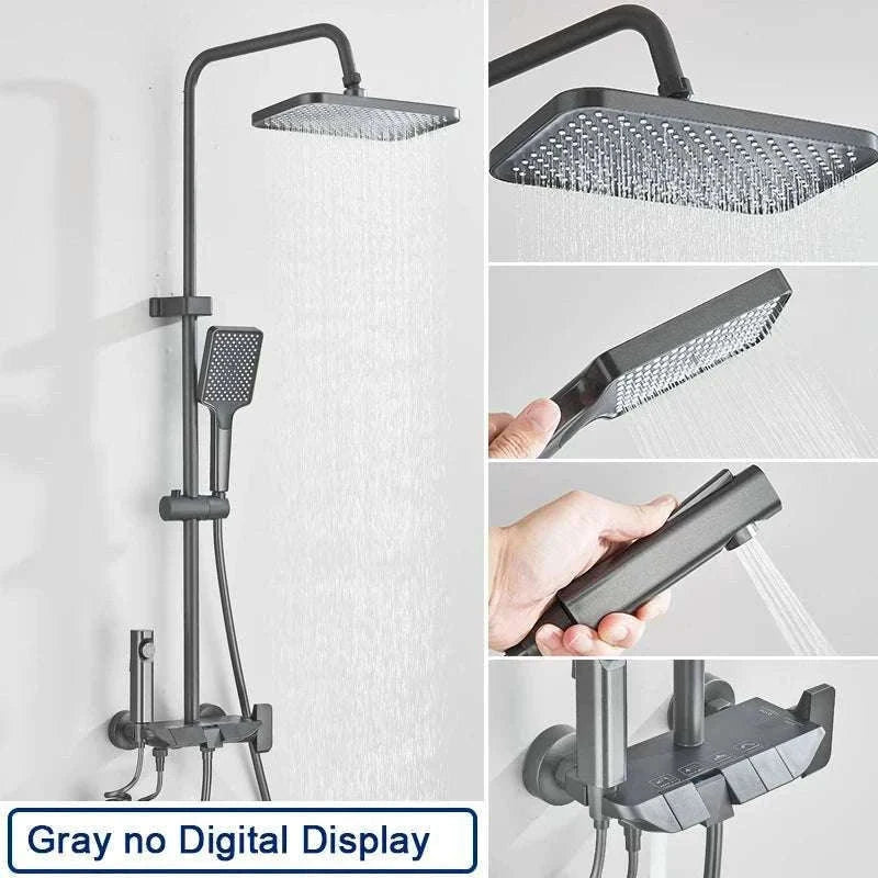 Digital Display Rainfall Shower System with Bidet & Tub Spout-White No Display / China Mainland