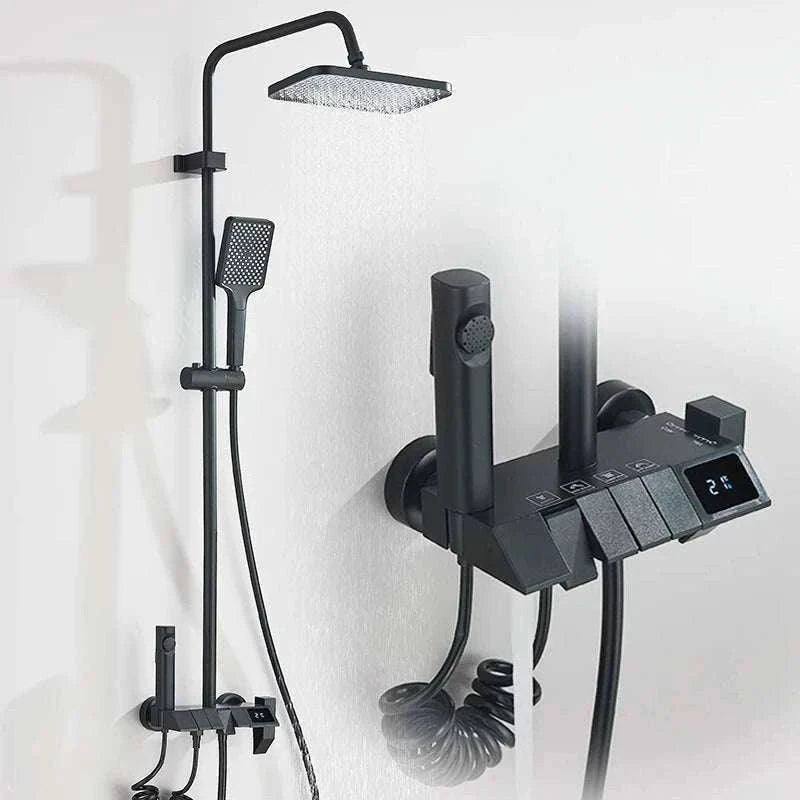 Digital Display Rainfall Shower System with Bidet & Tub Spout-White No Display / China Mainland
