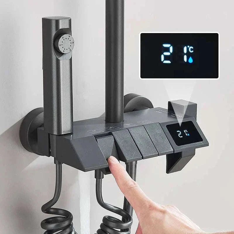 Digital Display Rainfall Shower System with Bidet & Tub Spout-White No Display / China Mainland