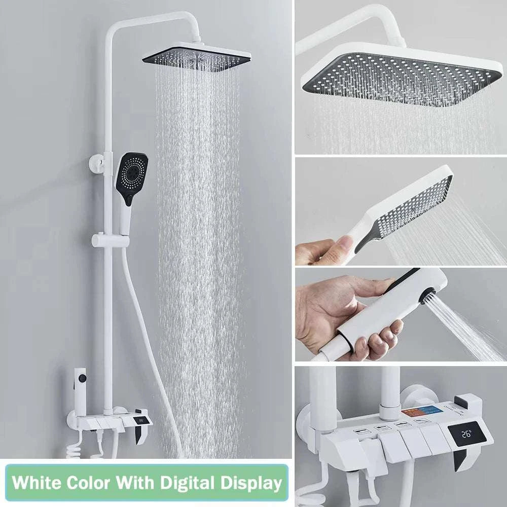 Digital Display Rainfall Shower System with Bidet & Tub Spout-White No Display / China Mainland