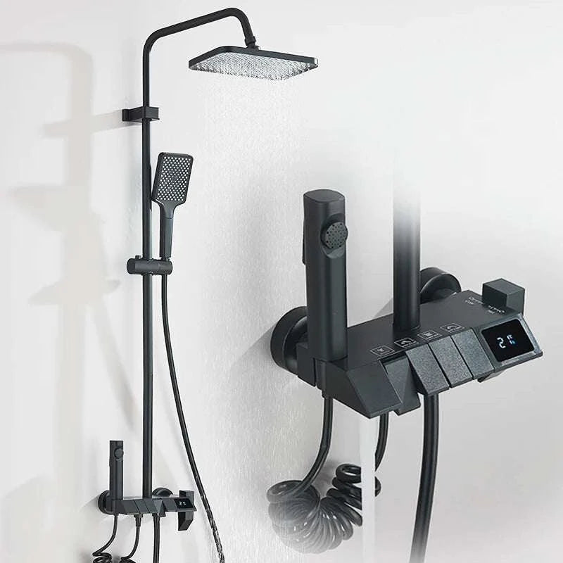 Digital Display Rainfall Shower System with Bidet & Tub Spout-White No Display / China Mainland