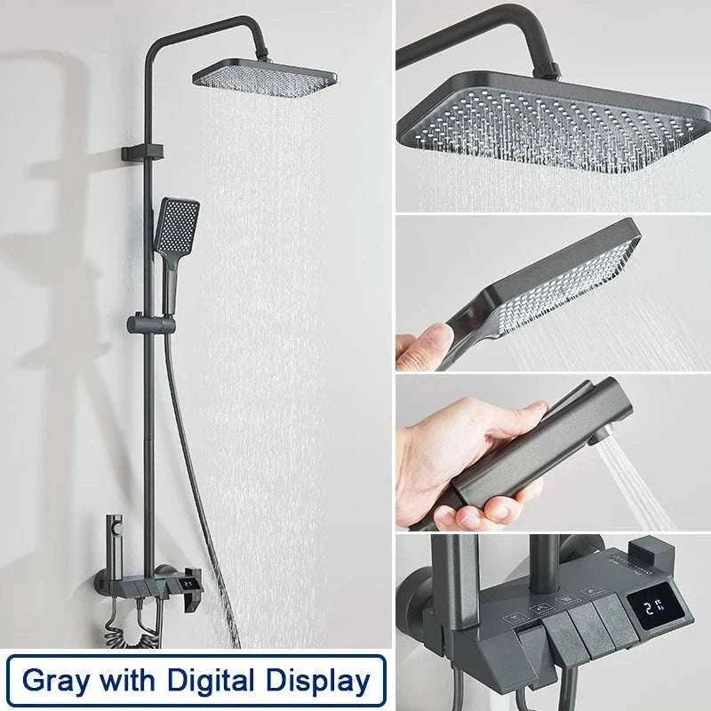 Digital Display Rainfall Shower System with Bidet & Tub Spout-White No Display / China Mainland