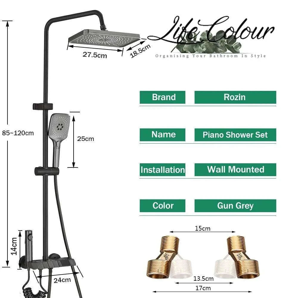 Digital Display Rainfall Shower System with Bidet & Tub Spout-White No Display / China Mainland