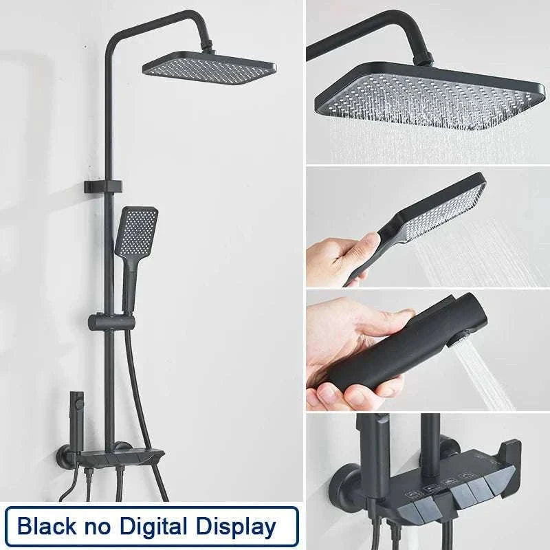 Digital Display Rainfall Shower System with Bidet & Tub Spout-White No Display / China Mainland