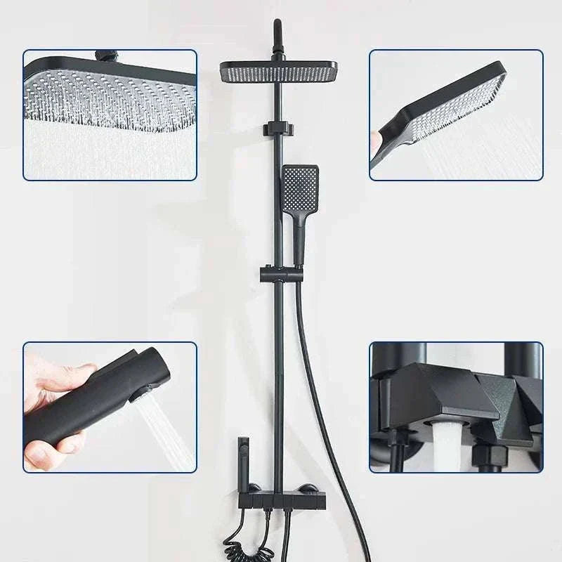 Digital Display Rainfall Shower System with Bidet & Tub Spout-White No Display / China Mainland