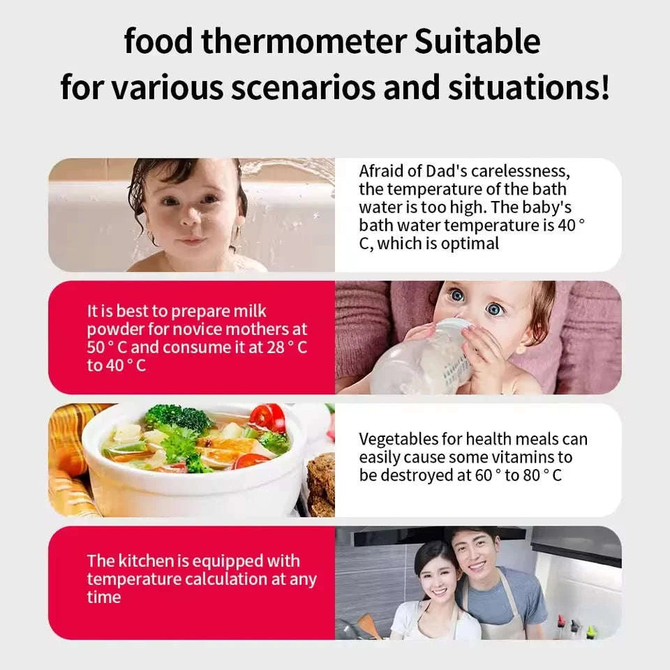 Digital Food Thermometer with Probe for Meat, BBQ, Cooking-black / China Mainland