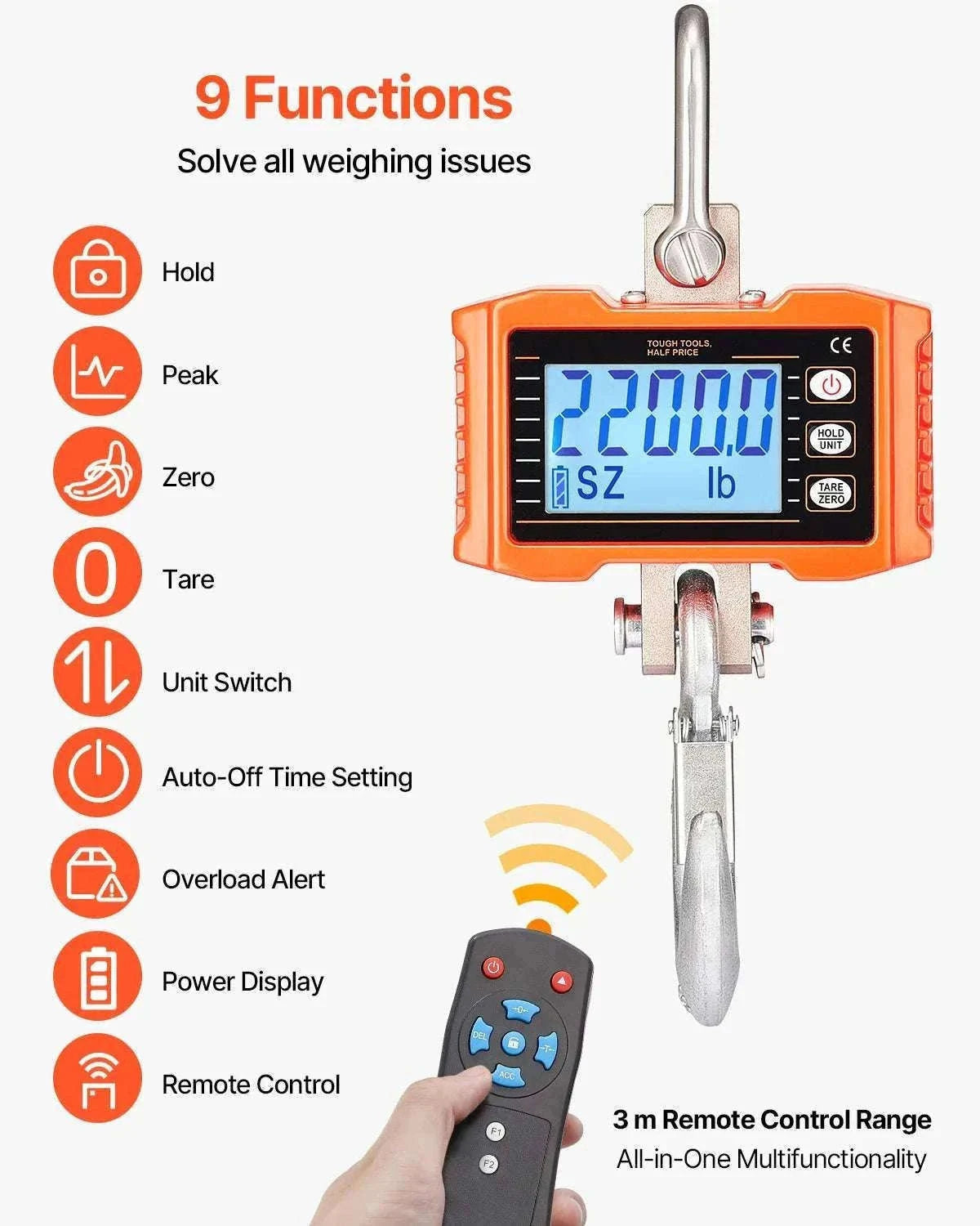 Digital Hanging Crane Scale 1000kg with Remote & LCD Display-1000 kg / GERMANY