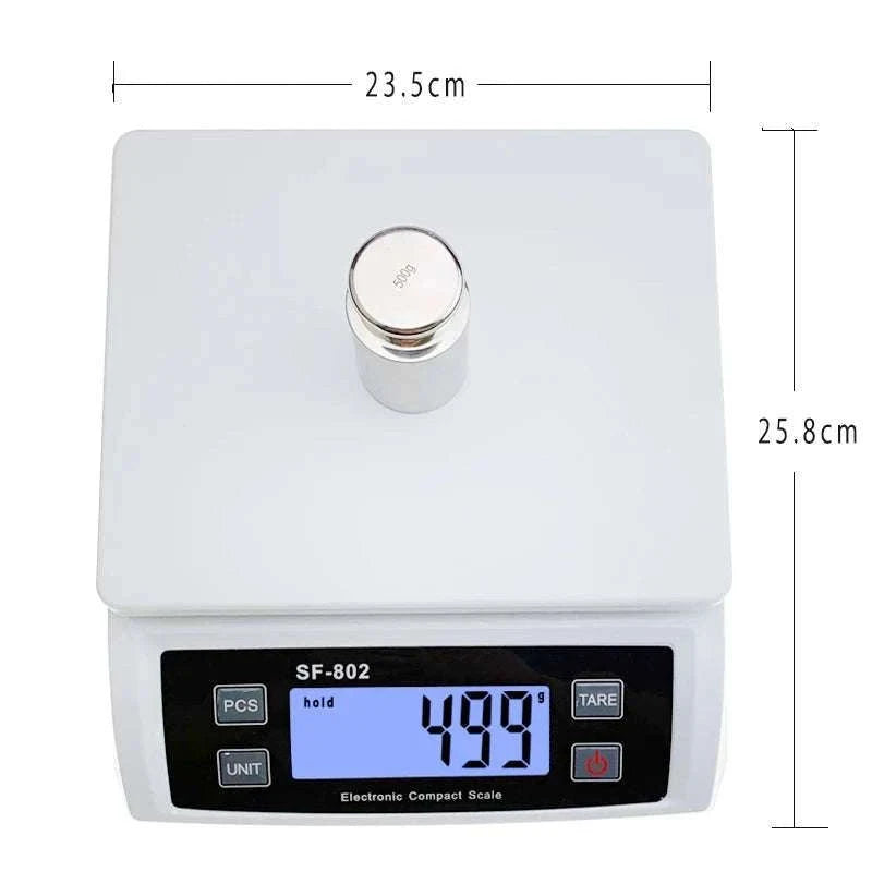 Digital Kitchen Scale 30kg Capacity with 0.1g Accuracy LCD Display-White-SF-802 / 30Kg