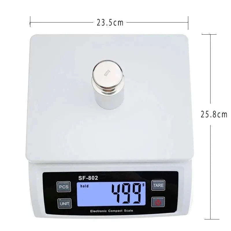 Digital Kitchen Scale 30kg Capacity with 0.1g Accuracy LCD Display-White-SF-802 / 30Kg