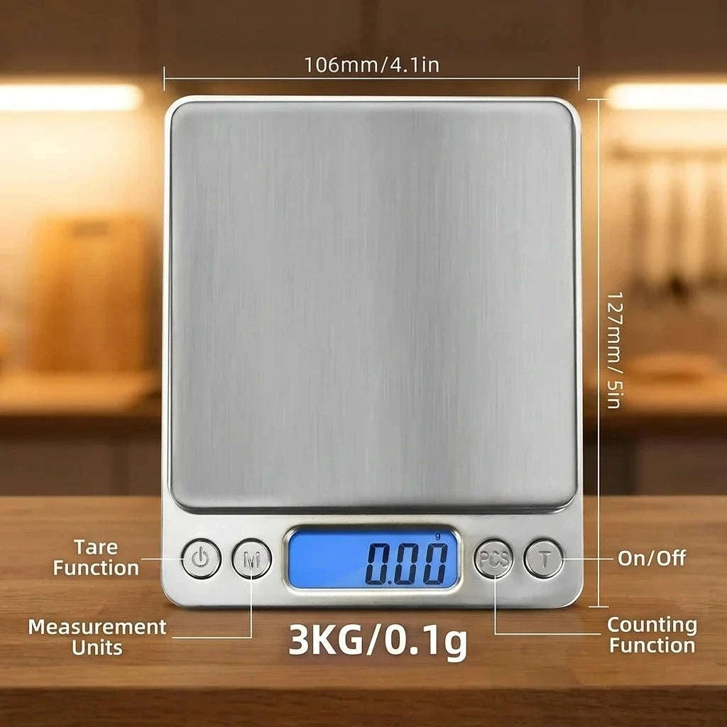 Digital Kitchen Scale with LCD Display & Stainless Steel 3kg Capacity-United States / 0.1g 3kg