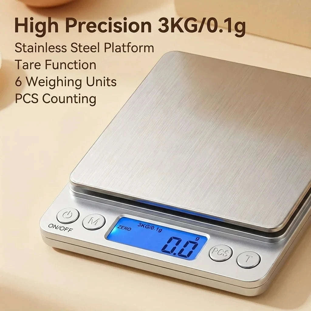 Digital Kitchen Scale with LCD Display & Stainless Steel 3kg Capacity-United States / 0.1g 3kg