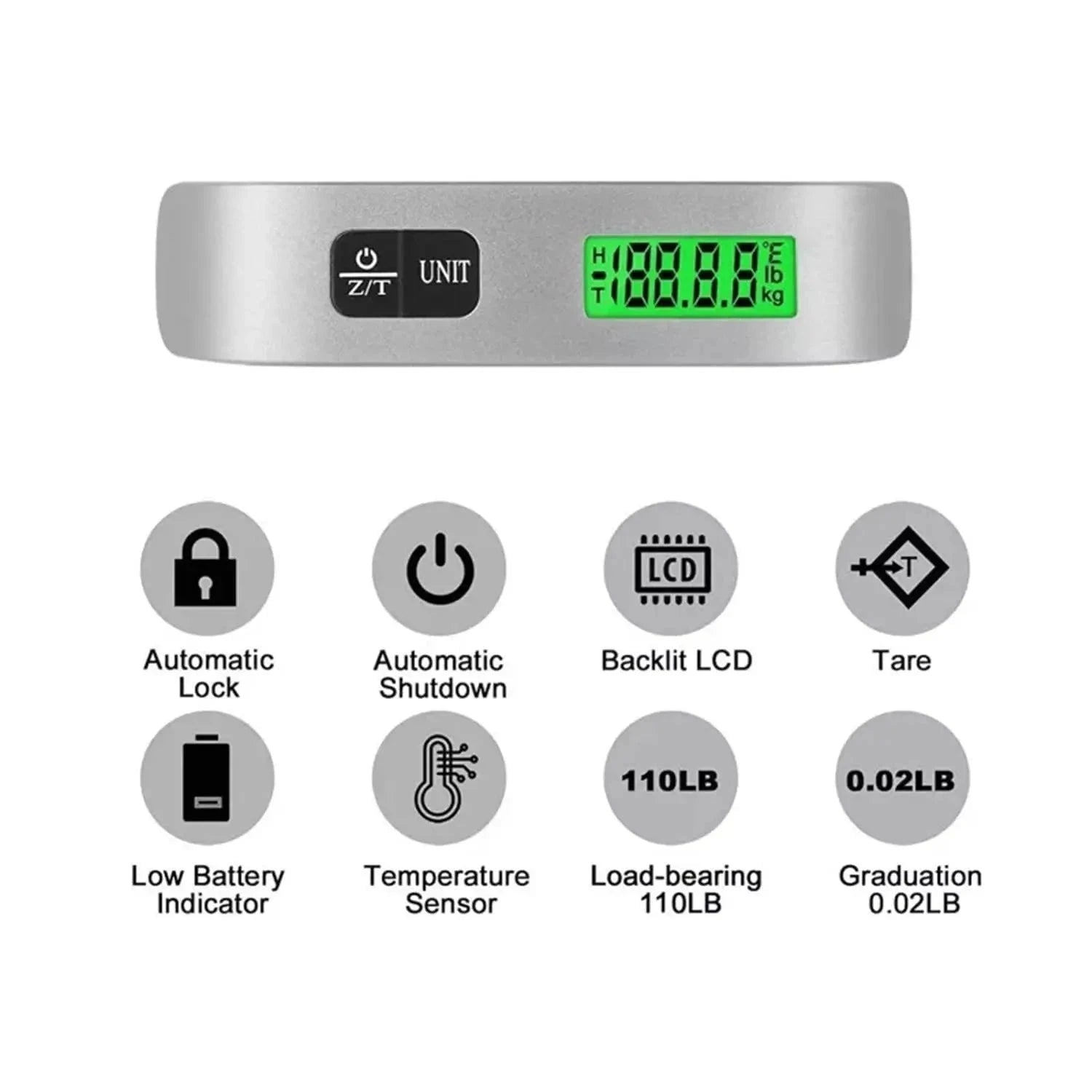 Digital Luggage Scale 110lb/50kg with LCD Display-Silver