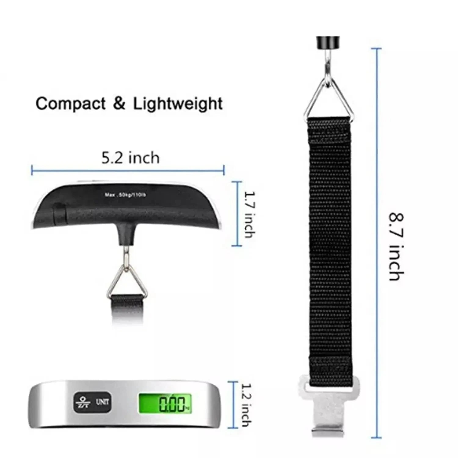 Digital Luggage Scale 110lb/50kg with LCD Display-Silver