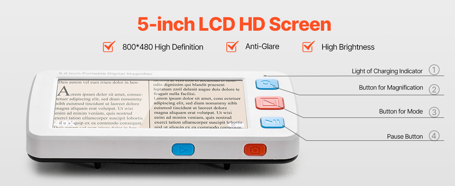 Prenosná HD digitálna lupa s 5" displejom a 4X–48X priblížením
