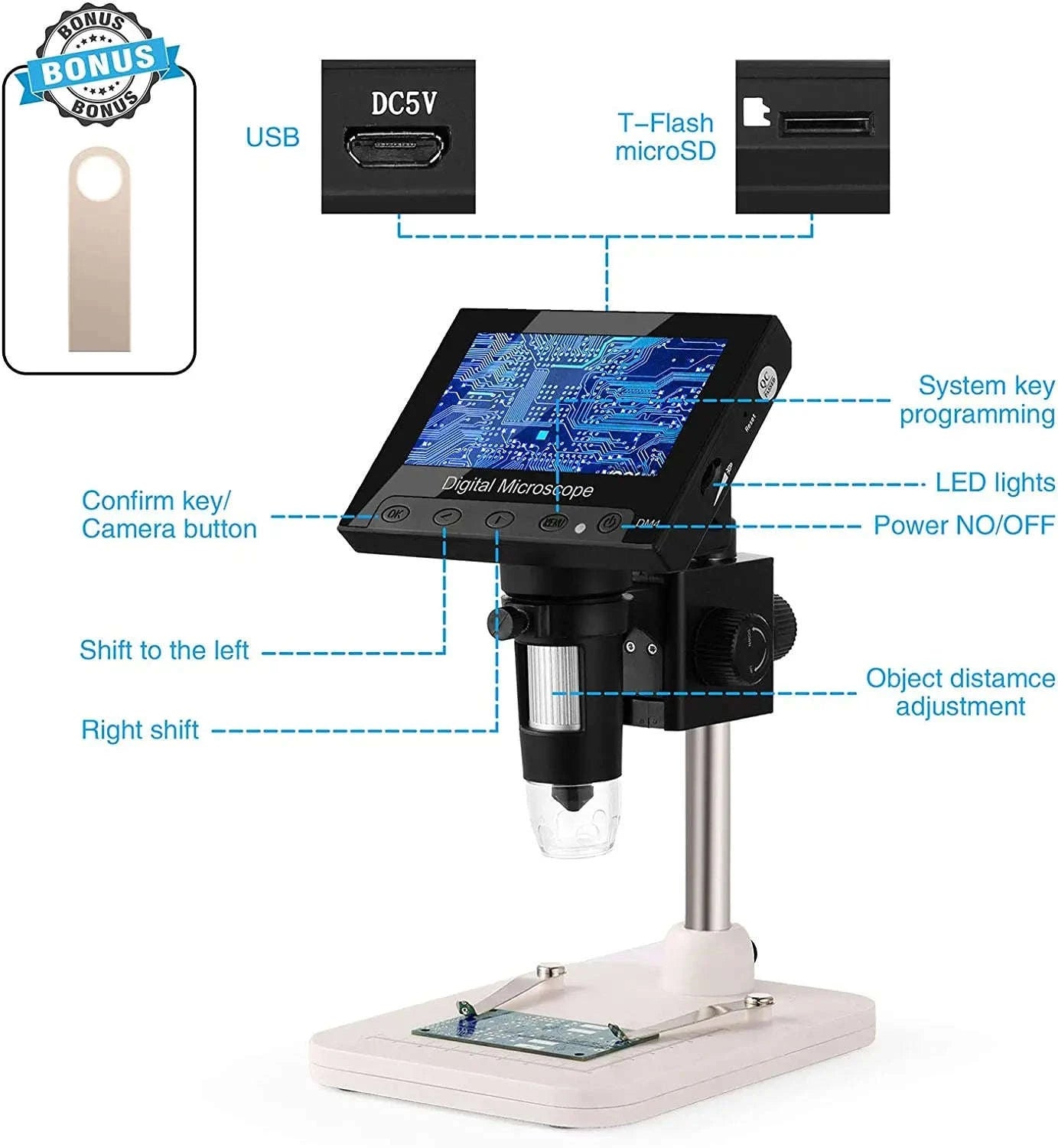 Digital Microscope 1200X for Soldering, Coins & PCB Inspection-DM9 / 1200X
