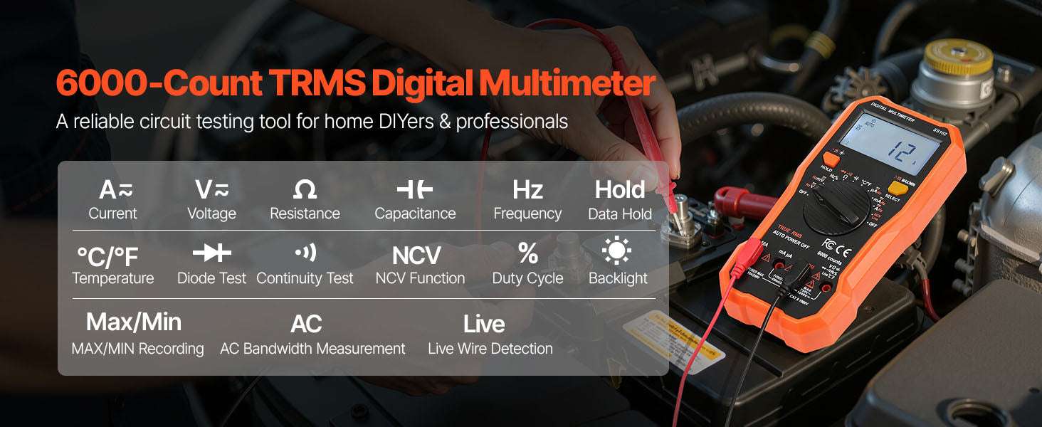 Digital Multimeter 6000 Count TRMS Auto-Ranging Voltage Tester-750VAC 1000VDC / United States