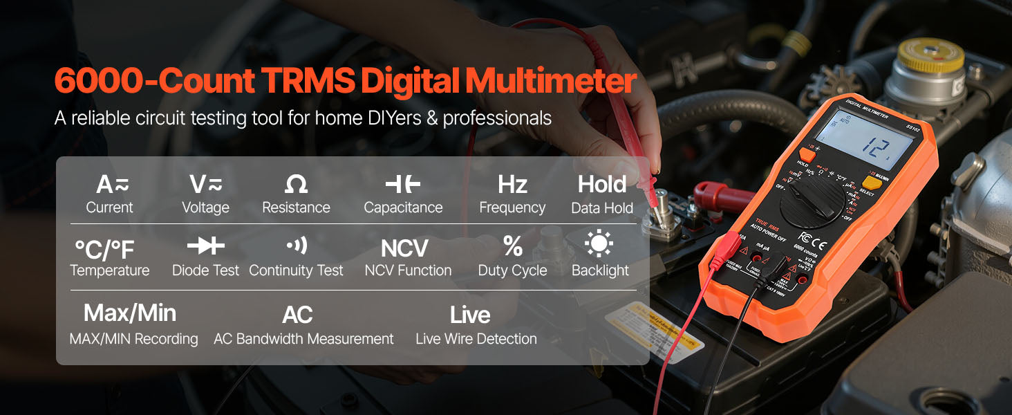 Digital Multimeter 6000 Count TRMS Auto-Ranging Voltage Tester
