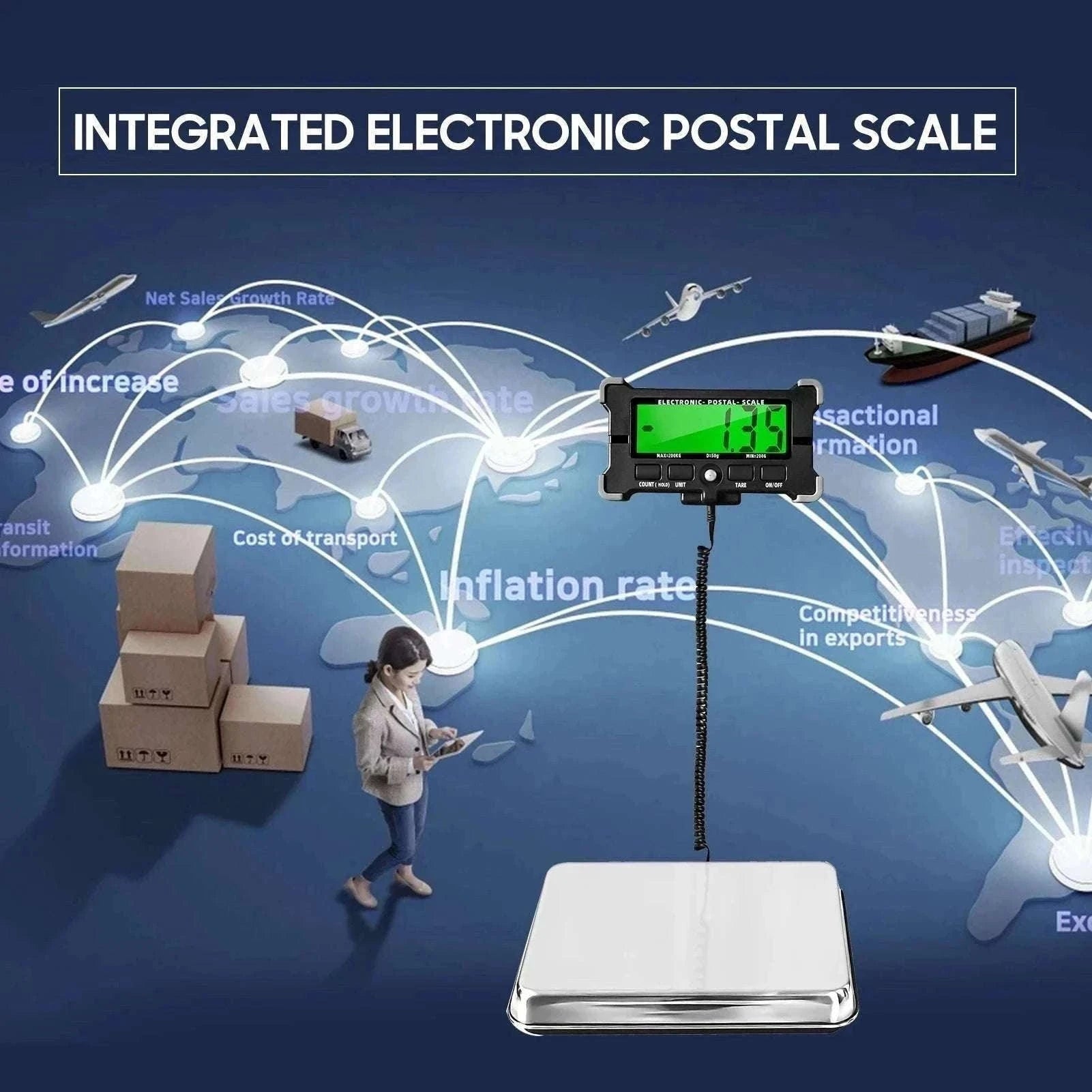 Digital Postal Scale 200kg Capacity with LCD Backlight Display-120kg 10g