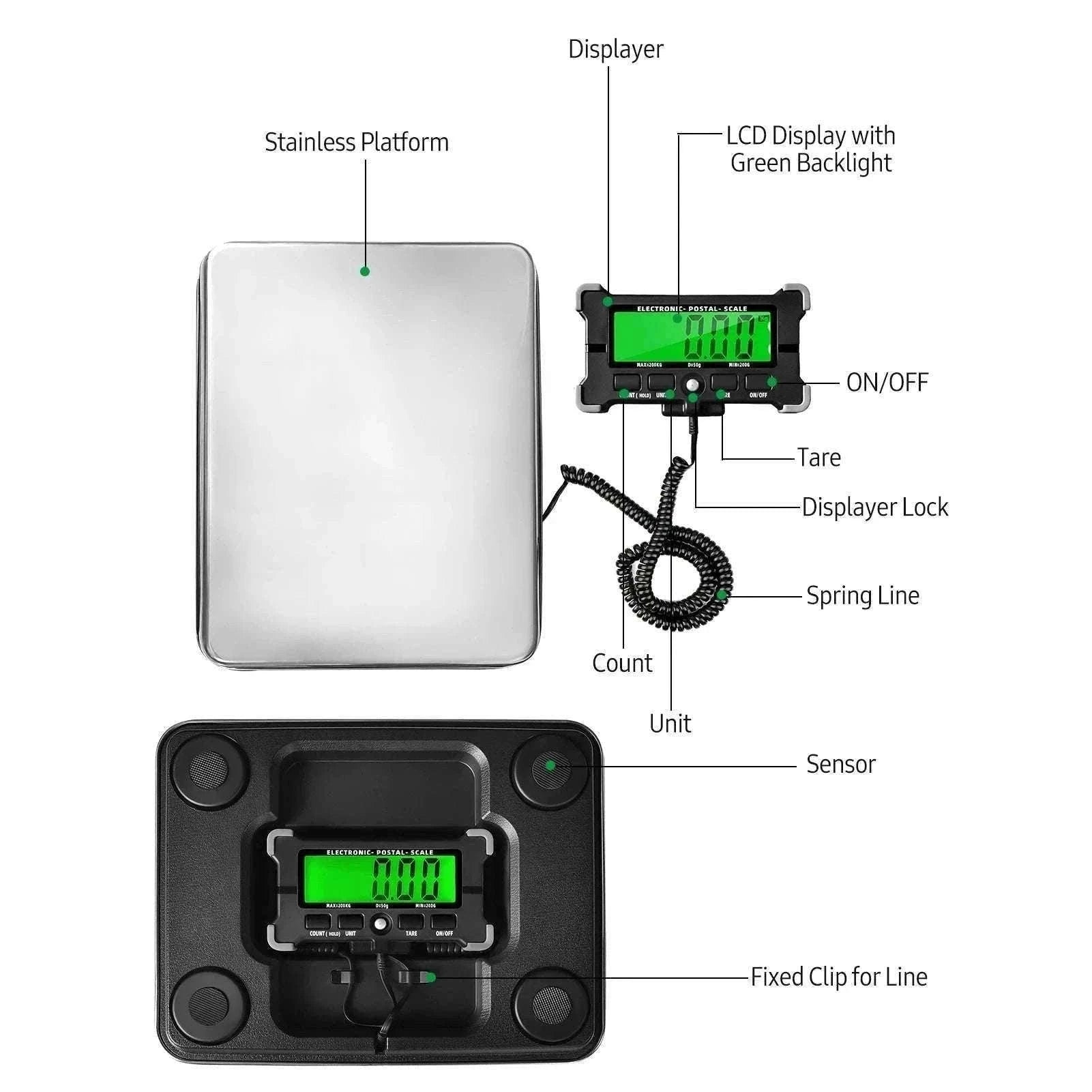 Digital Postal Scale 200kg Capacity with LCD Backlight Display-120kg 10g