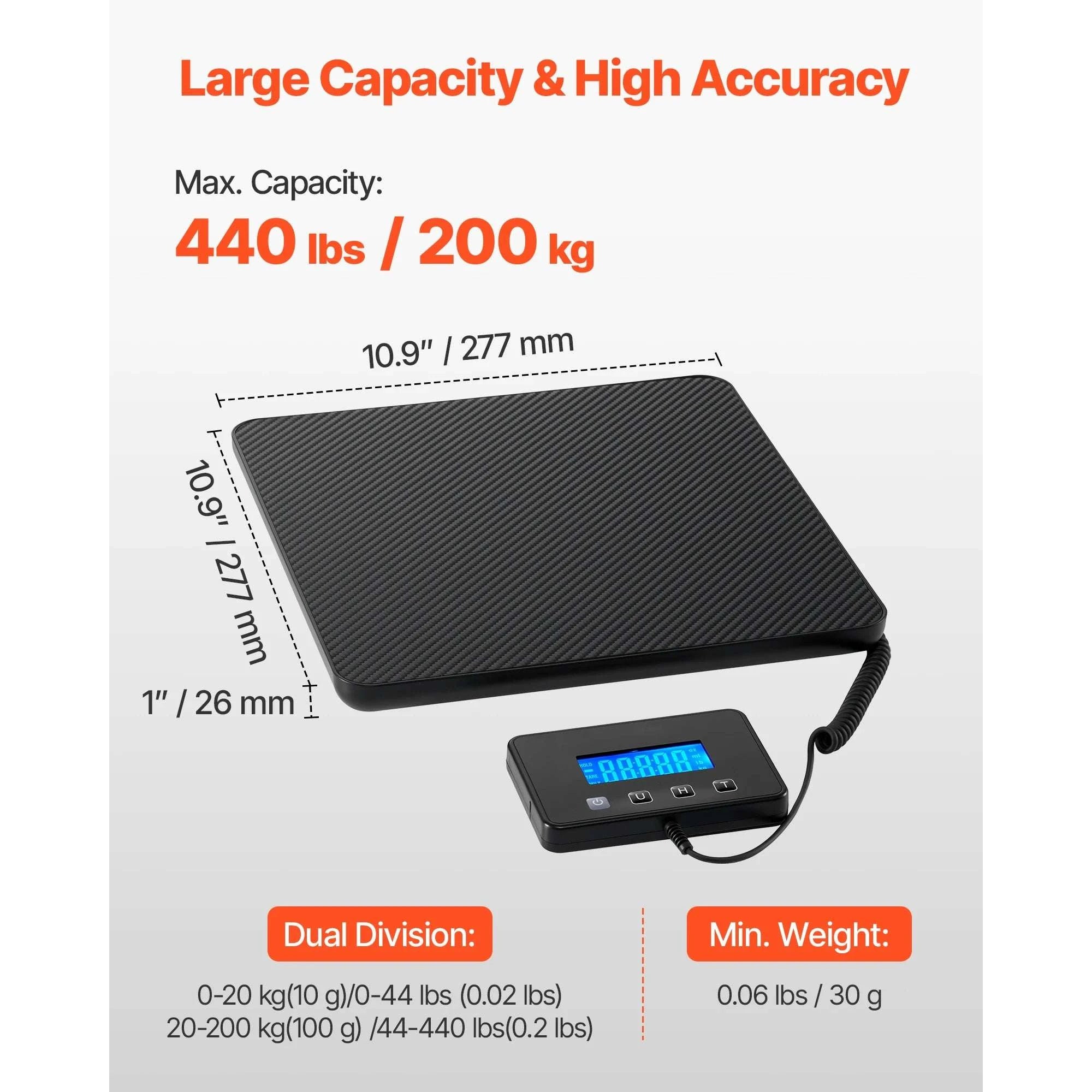 Digital Postal Scale 440lb Capacity with Dual Accuracy & Hold-440 lbs / United States
