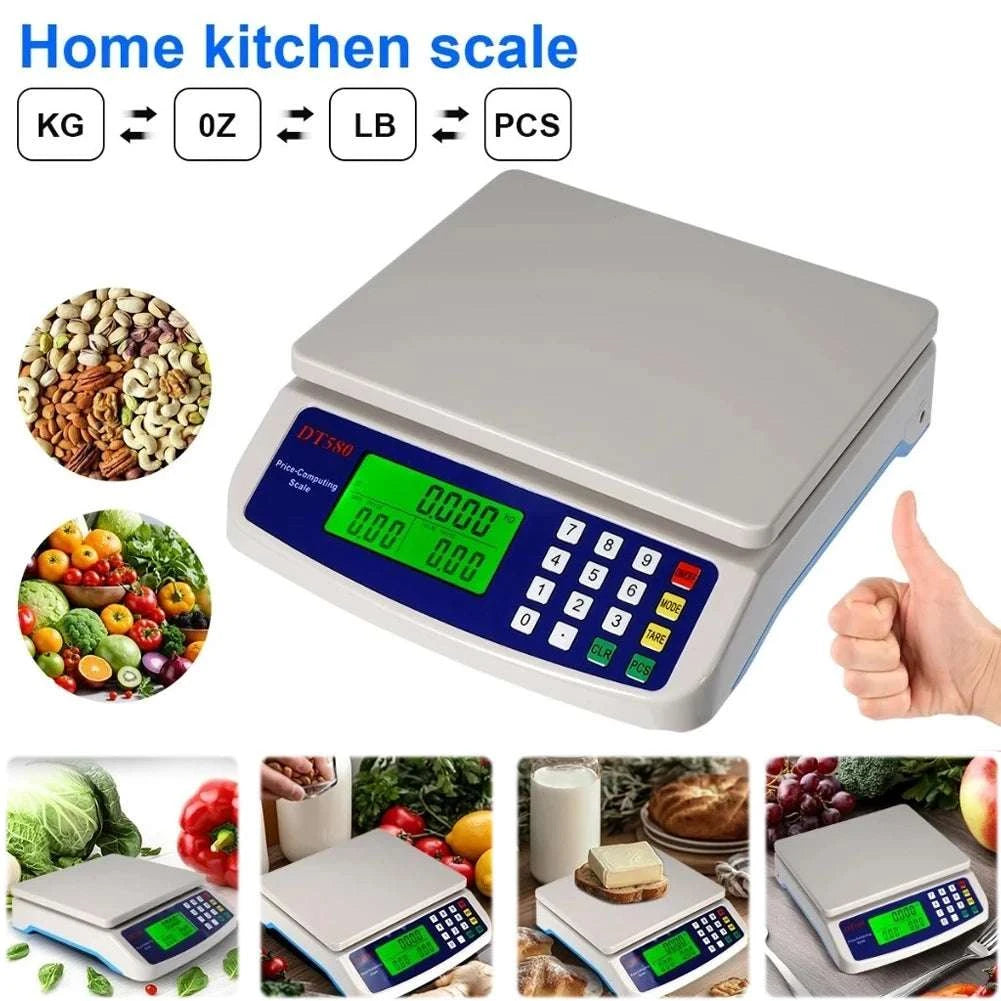 Digital Price Computing Scale 30kg 1g LCD Stainless Steel Platform-White / 40kg