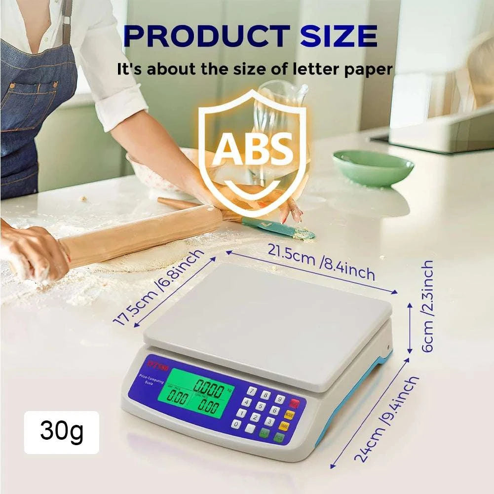 Digital Price Computing Scale 30kg 1g LCD Stainless Steel Platform-White / 40kg