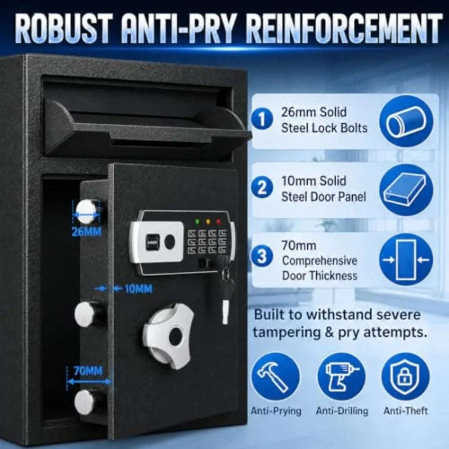 Digital Safe Box for Documents with Fireproof Waterproof Bag-United States / black