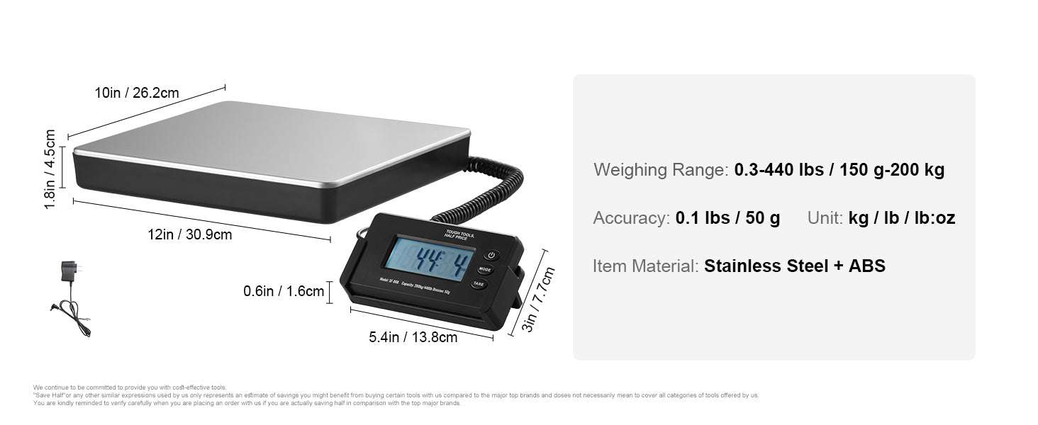 Digital Shipping Scale 440 lb Capacity with LCD & Tare Function-440 lbs / CZECH REPUBLIC
