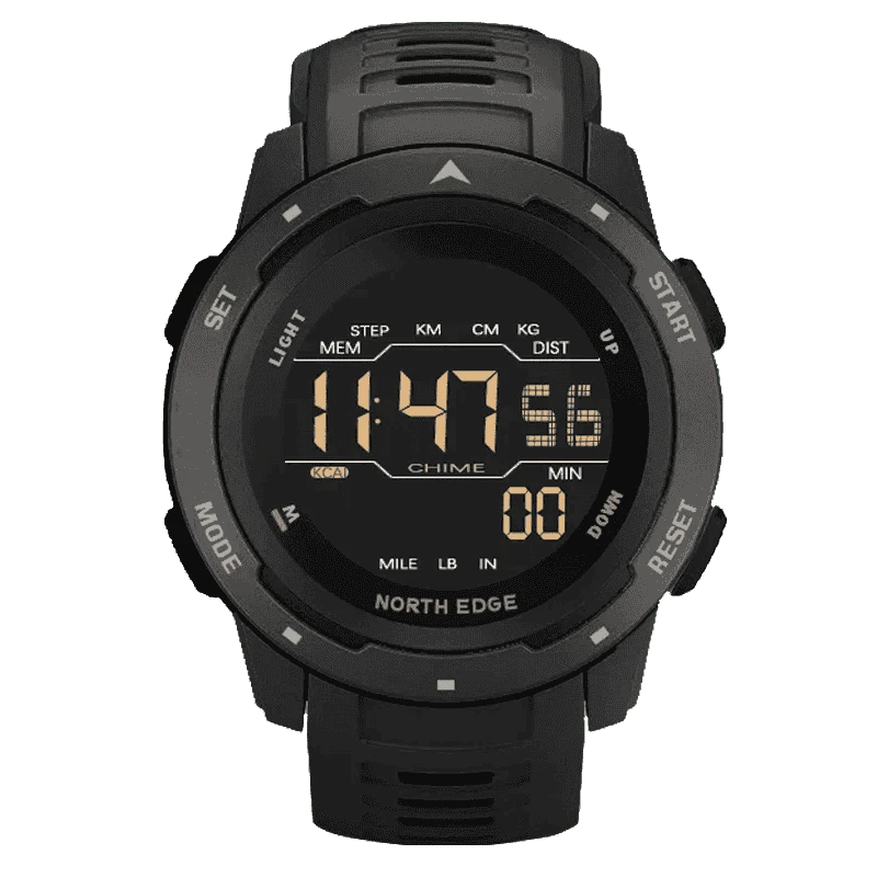 Digital Sports Watch 50M Waterproof Dual Time Step Tracker-Black