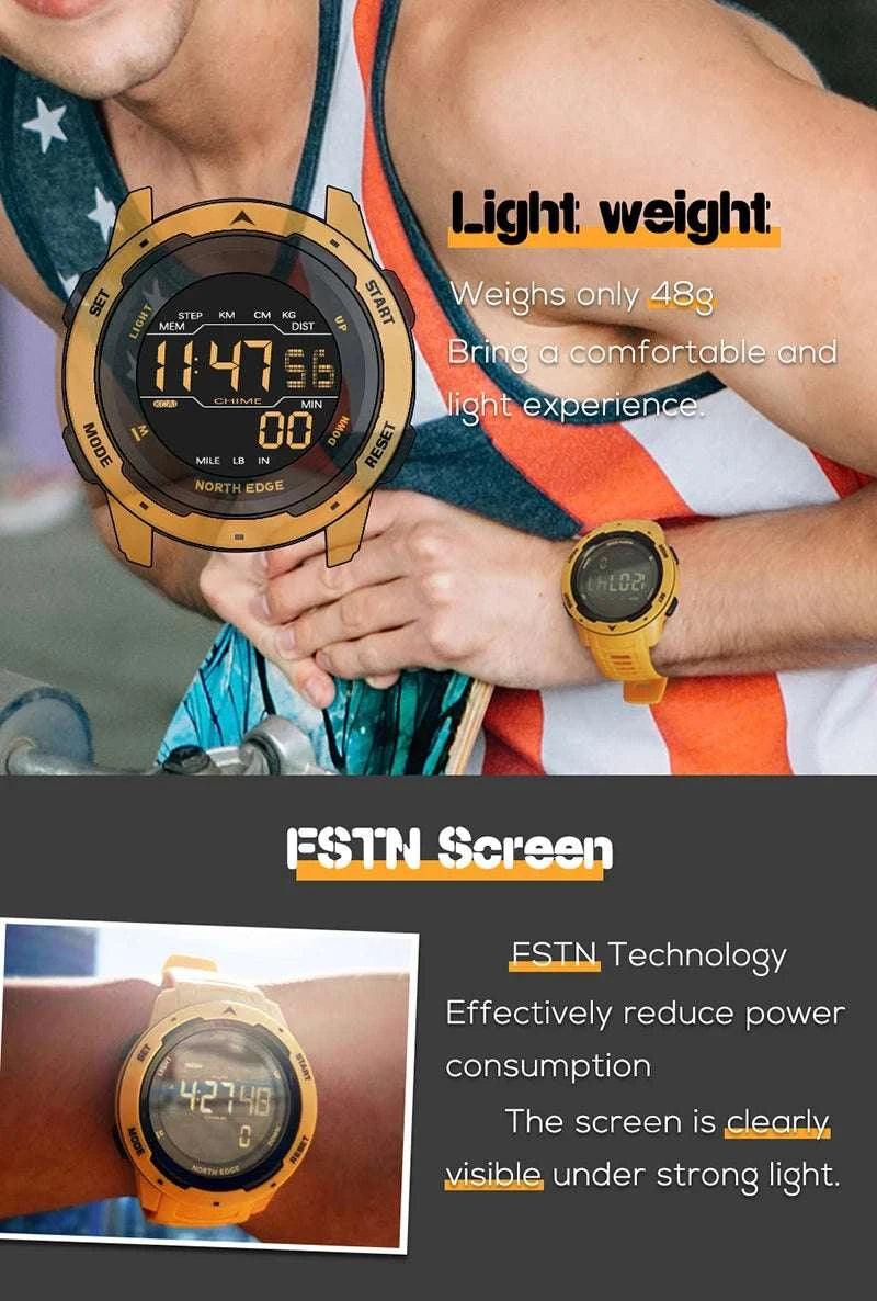 Digital Sports Watch 50M Waterproof Dual Time Step Tracker-Black