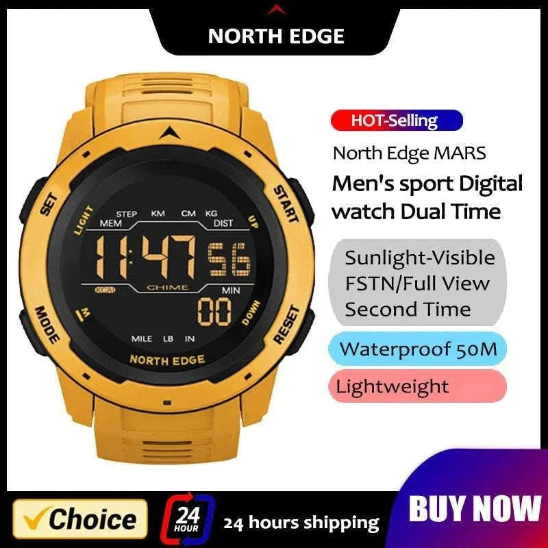 Digital Sports Watch 50M Waterproof Dual Time Step Tracker-Black