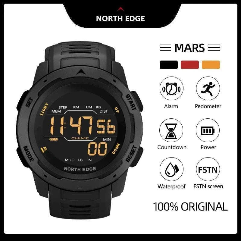 Digital Sports Watch 50M Waterproof Dual Time Step Tracker-Black