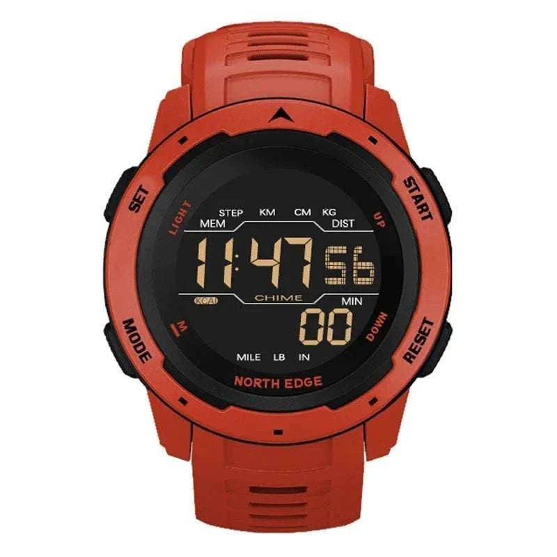 Digital Sports Watch 50M Waterproof Dual Time Step Tracker-Black