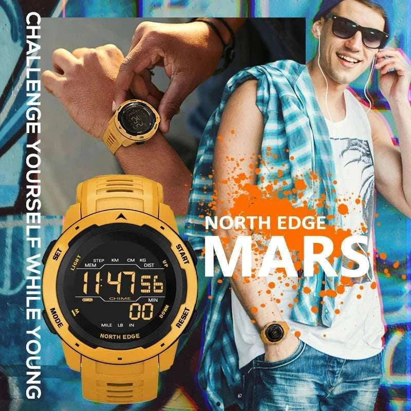 Digital Sports Watch 50M Waterproof Dual Time Step Tracker-Black