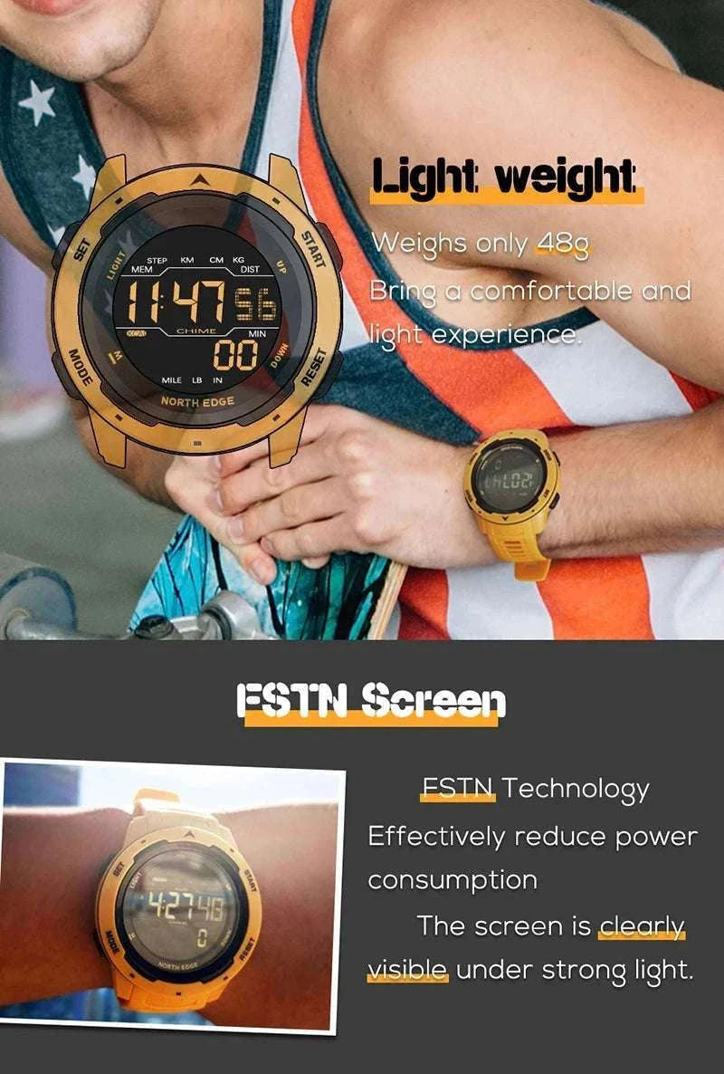 Digital Sports Watch 50M Waterproof Dual Time Step Tracker-Black