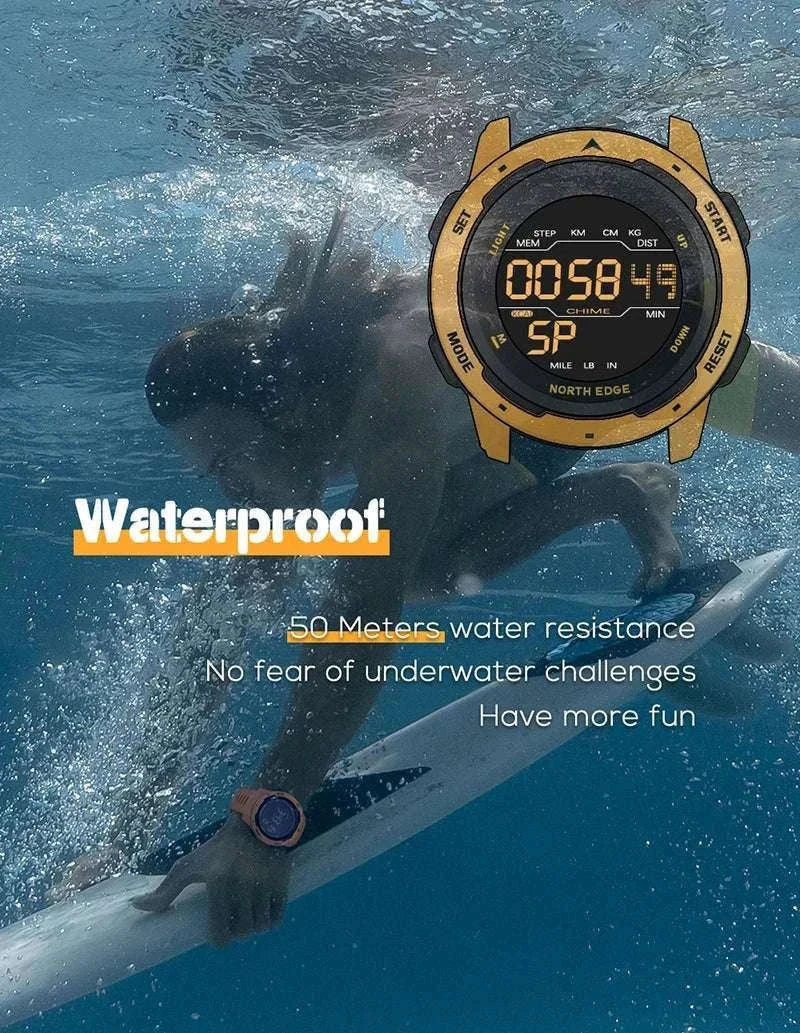 Digital Sports Watch 50M Waterproof Dual Time Step Tracker-Black
