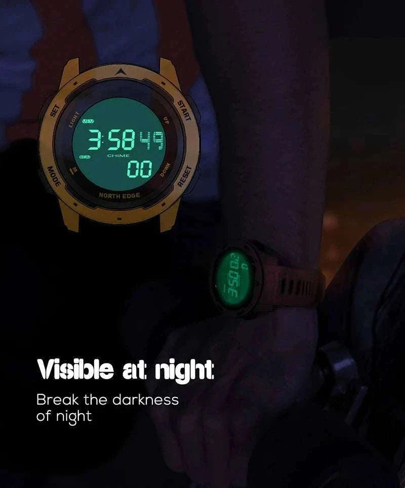 Digital Sports Watch 50M Waterproof Dual Time Step Tracker-Black