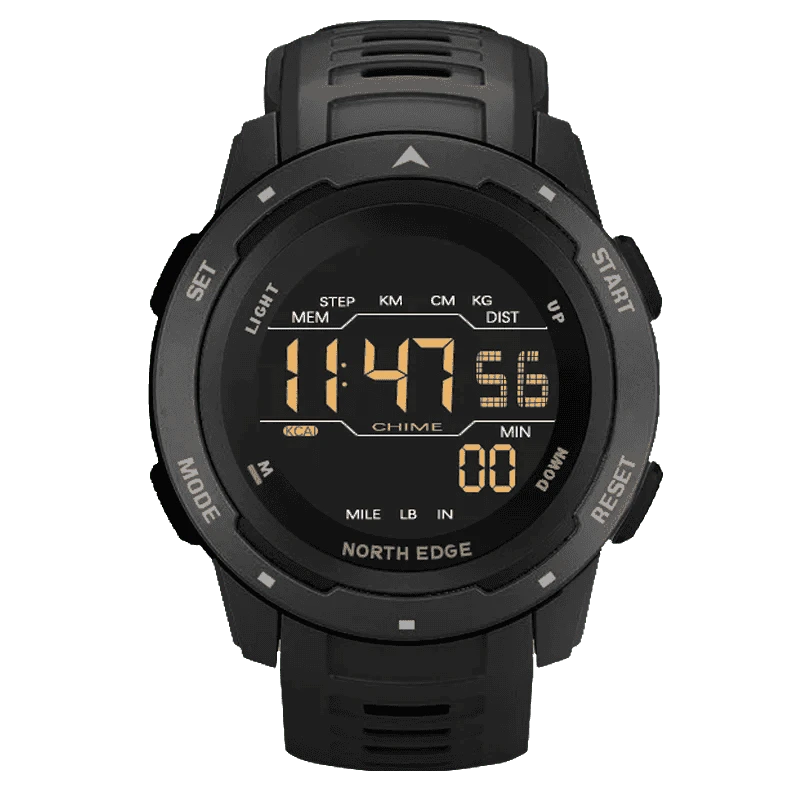 Digital Sports Watch 50M Waterproof Dual Time Step Tracker-Black