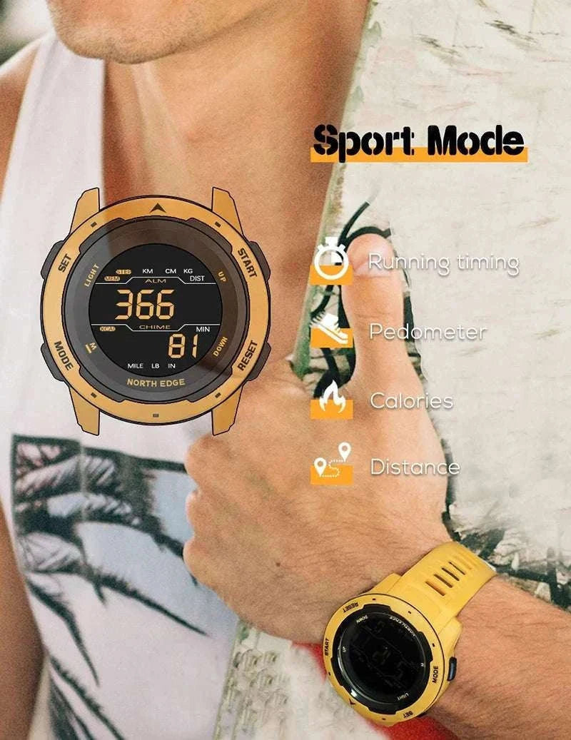 Digital Sports Watch 50M Waterproof Dual Time Step Tracker-Black