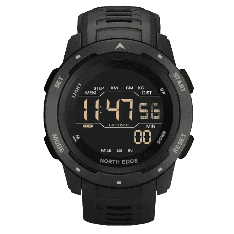 Digital Sports Watch 50M Waterproof Dual Time Step Tracker-Black