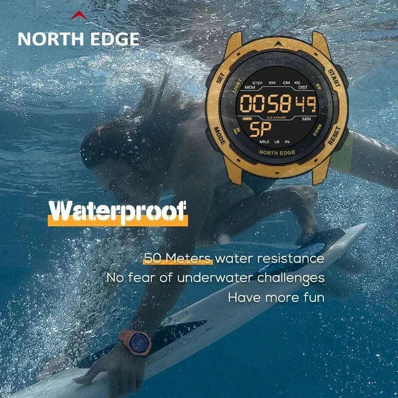Digital Sports Watch 50M Waterproof Dual Time Step Tracker-Black