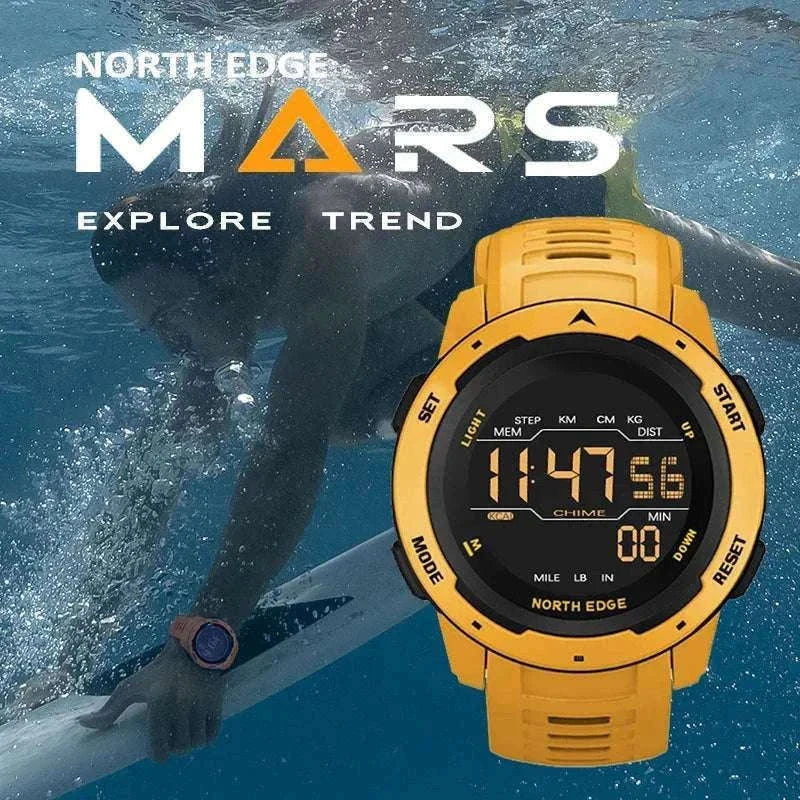 Digital Sports Watch 50M Waterproof Dual Time Step Tracker-Black