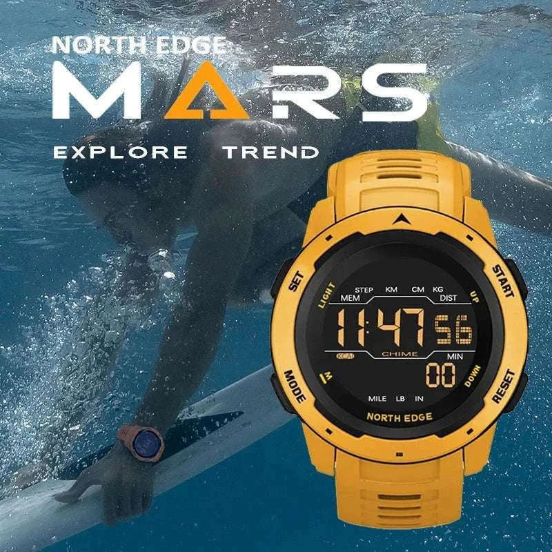 Digital Sports Watch 50M Waterproof Dual Time Step Tracker-Black