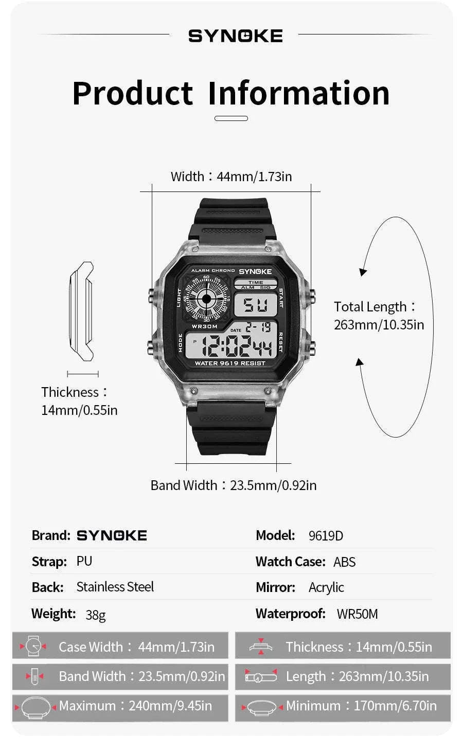DIGITAL SPORTS WATCH with Luminous Display and Daily Tools-Grey