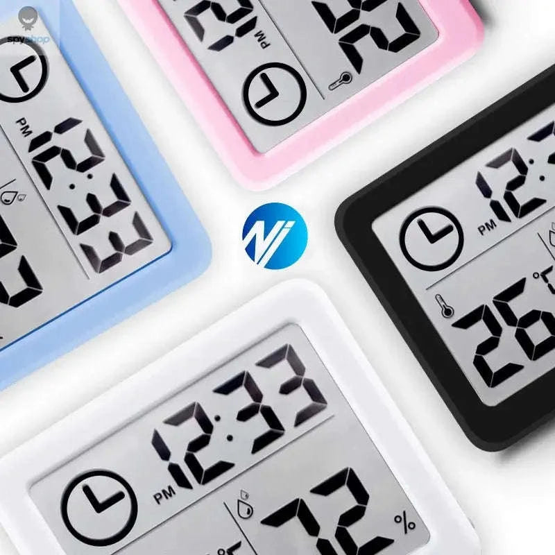 Digital Temperature Humidity Clock – LED Display, Indoor Climate Tracking, Modern Design-White with battery
