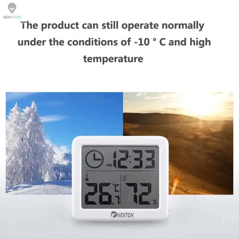 Digital Temperature Humidity Clock – LED Display, Indoor Climate Tracking, Modern Design-White with battery