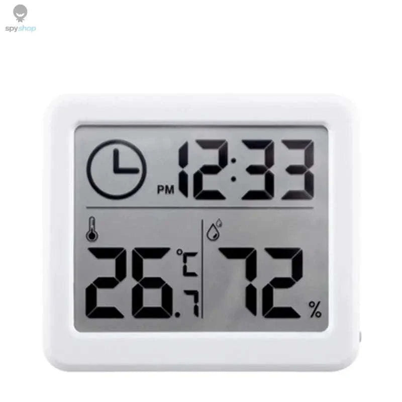 Digital Temperature Humidity Clock – LED Display, Indoor Climate Tracking, Modern Design-White with battery