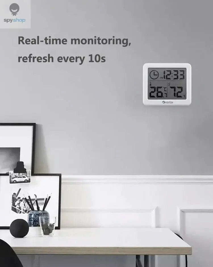 Digital Temperature Humidity Clock – LED Display, Indoor Climate Tracking, Modern Design-White with battery