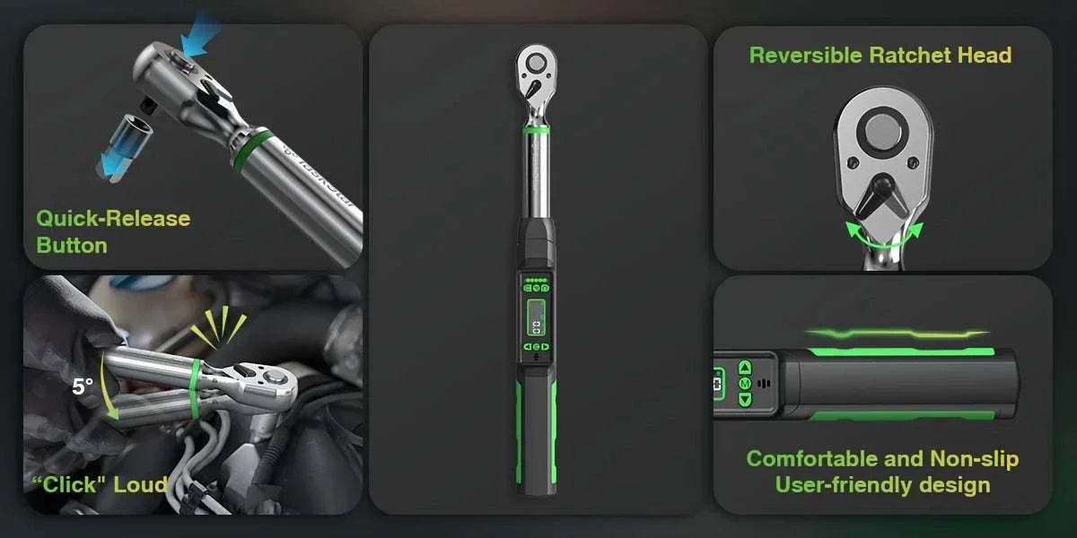 Digital Torque Wrench 3/8" ±2% Accuracy with LCD & Adapters Set-GERMANY