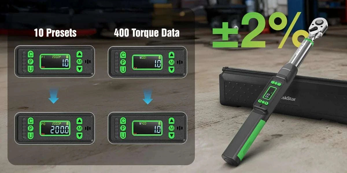 Digital Torque Wrench 3/8" ±2% Accuracy with LCD & Adapters Set-GERMANY